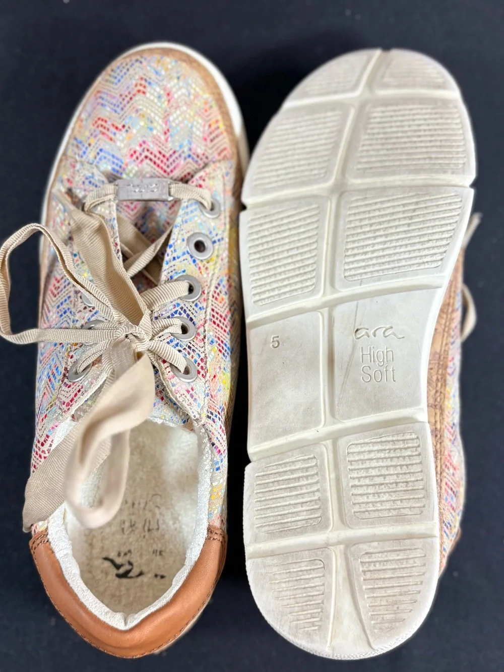 Ara Multi-Color Woven Platform Sneakers with Tan Accents